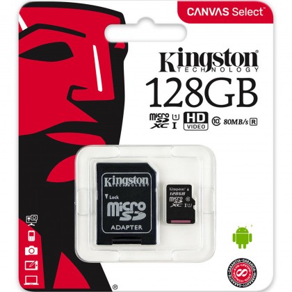 Kingston 128GB MicroSDHC Flash Memory Card Class 10 (SDHC/128GB)
